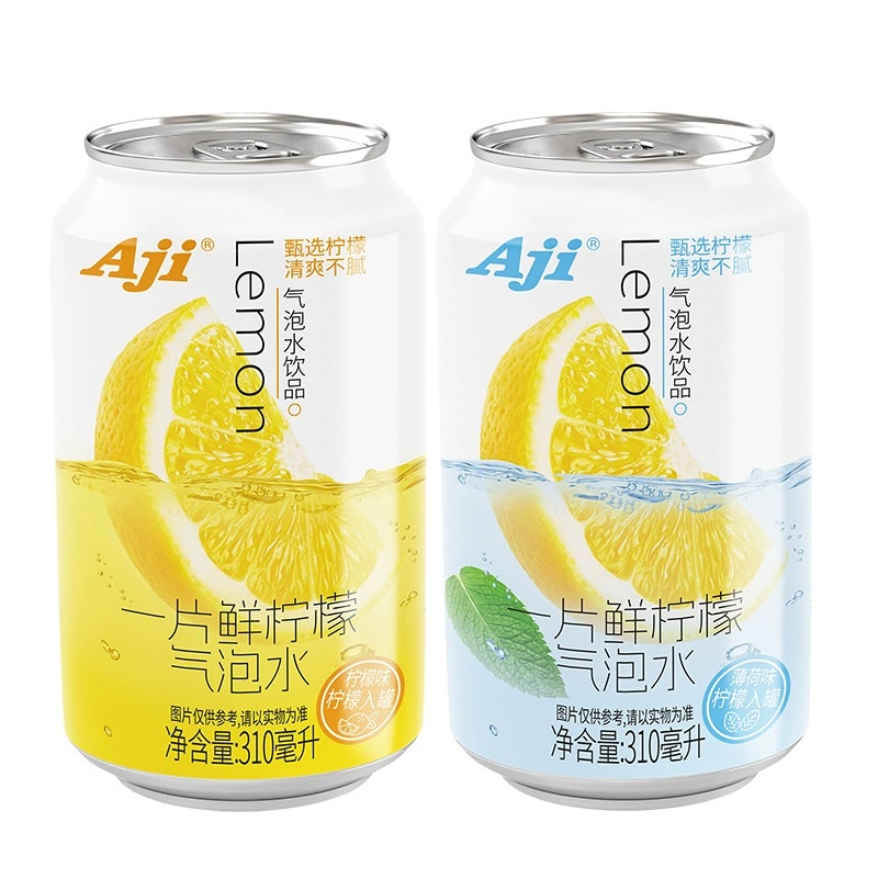 AJI一片真鲜柠檬苏打水气泡水柠檬薄荷味饮料310ml 夏季无糖饮品